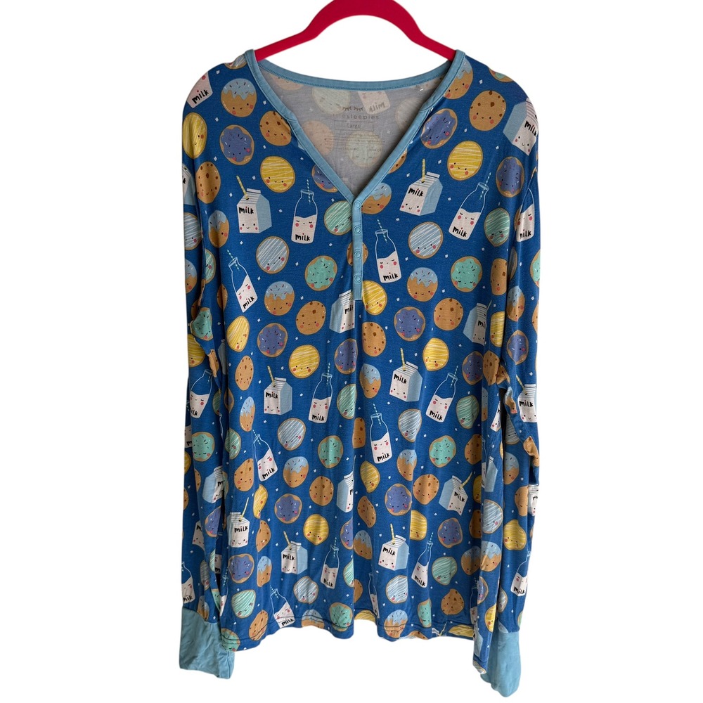 LITTLE SLEEPIES Cookies and Milk Bamboo Ladies Long Sleeve Pajama‎ Top, L